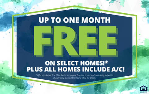 a sign that reads up to one month free on select homes plus all homes inclusive